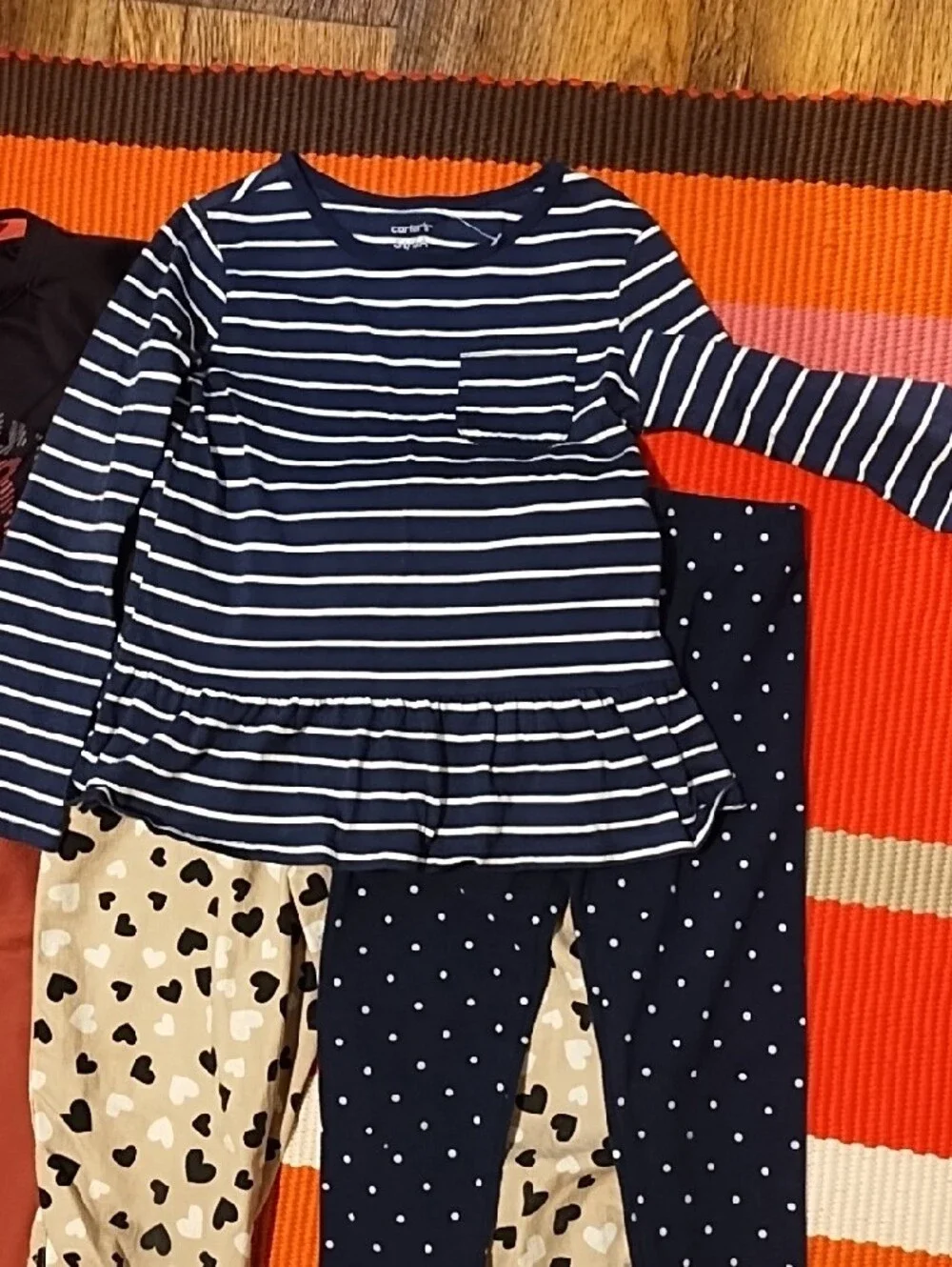 Carter's Navy Blue Striped Top and Polka Dot Leggings Kids Bundle Of 5 5-6x VGC.